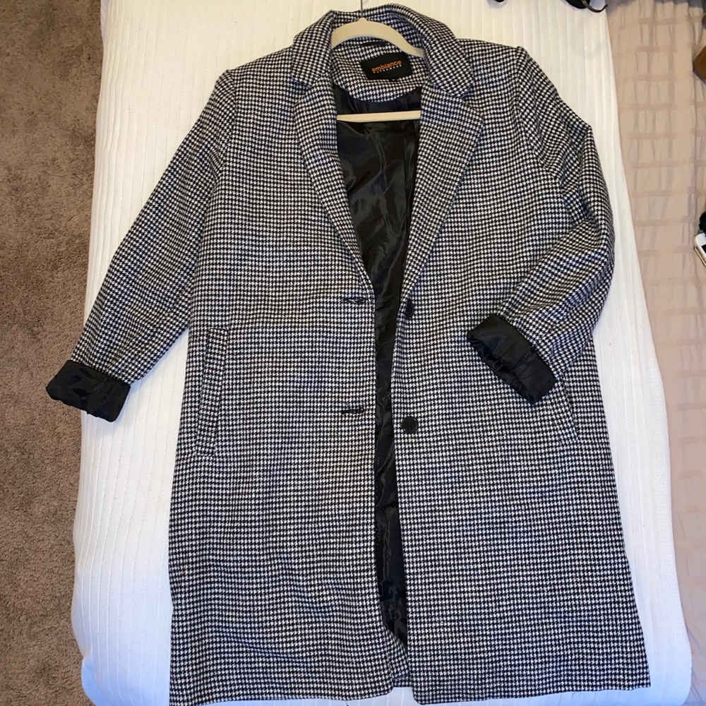 Wool houndstooth longline blazer jacket